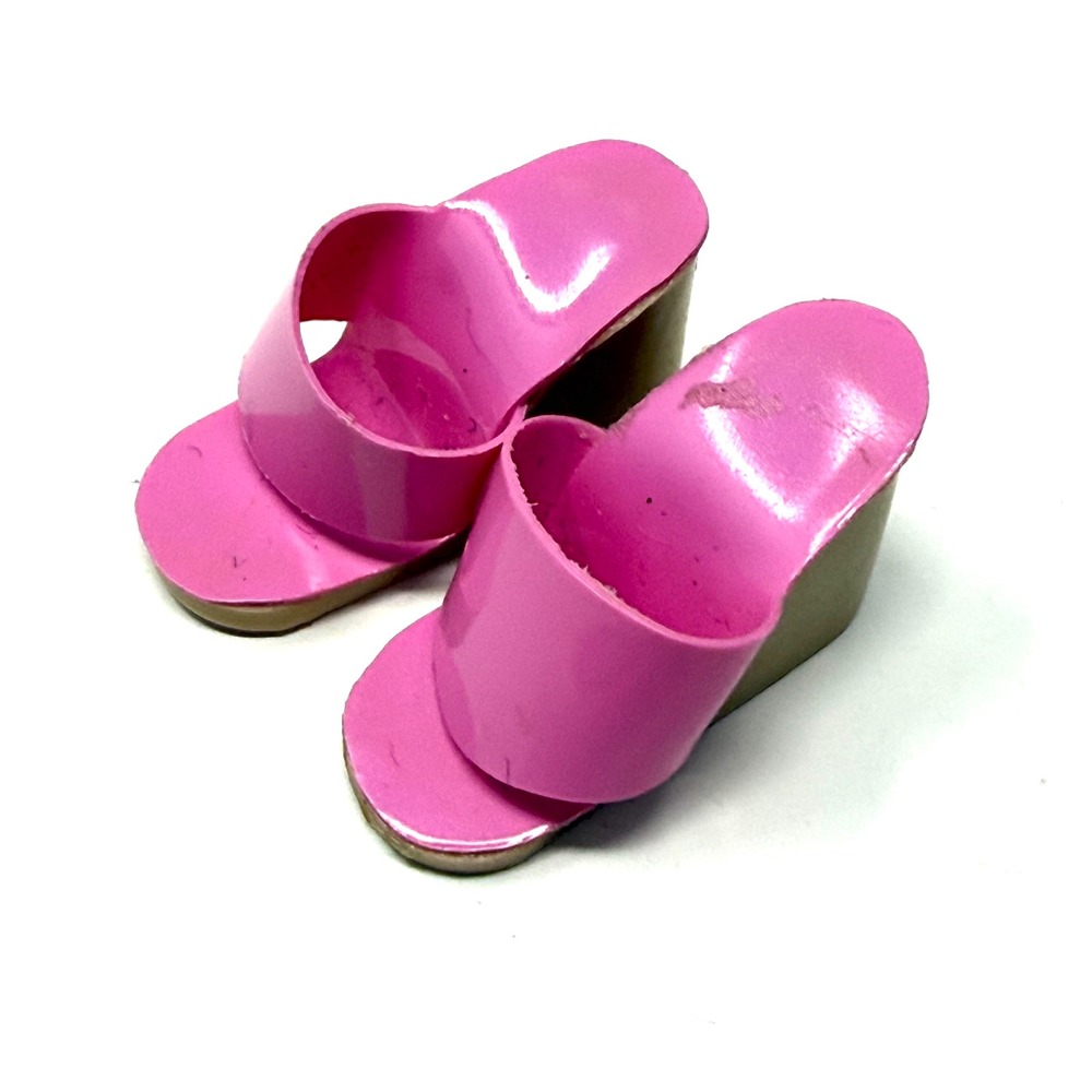Barbie Vintage Pink Wedge Sandals Doll Shoes Korea Pink Platform Slides Pair